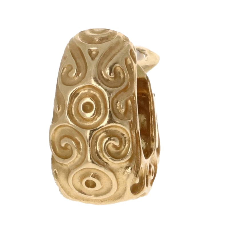 Retro 14K Yellow Gold Swirl Hoop Earrings – Sculptural Geometric Mid-Century Clip-Ons
