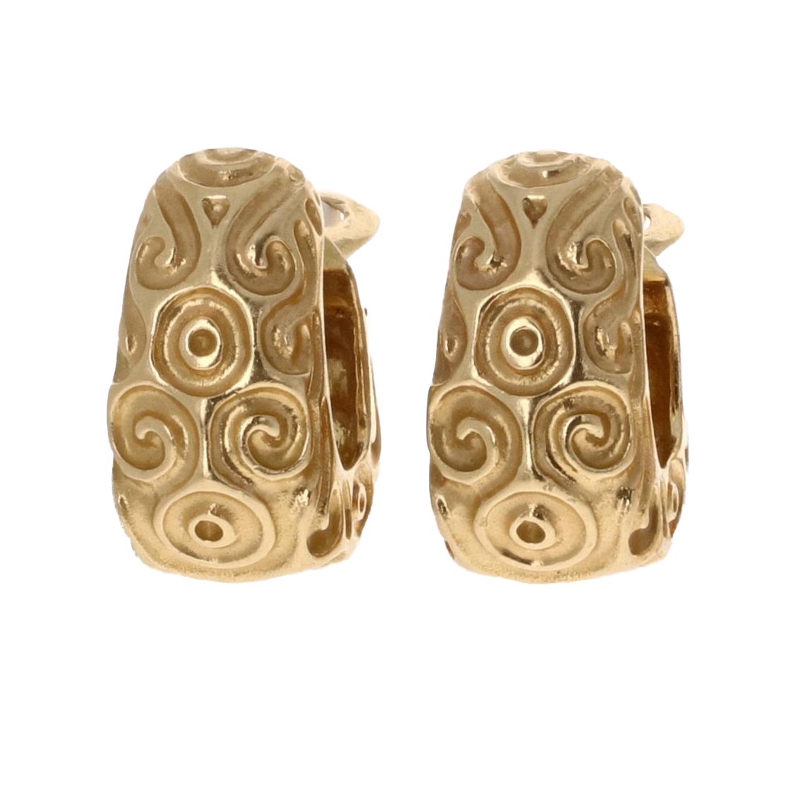 Retro 14K Yellow Gold Swirl Hoop Earrings – Sculptural Geometric Mid-Century Clip-Ons
