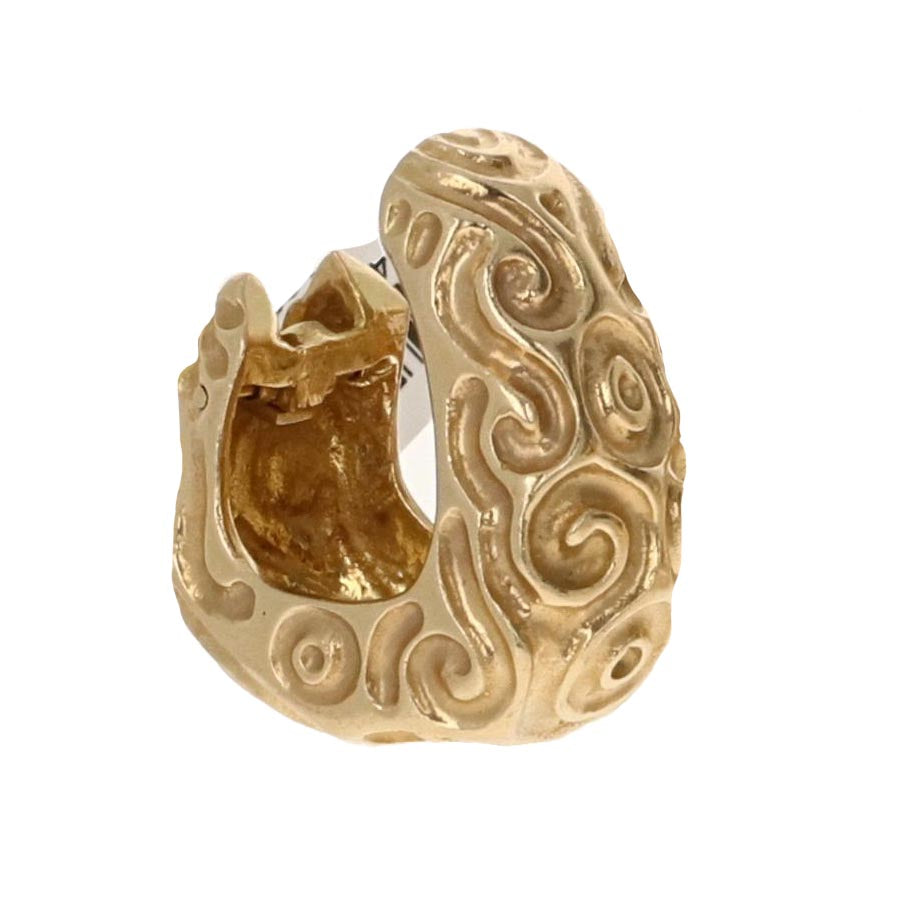 Retro 14K Yellow Gold Swirl Hoop Earrings – Sculptural Geometric Mid-Century Clip-Ons
