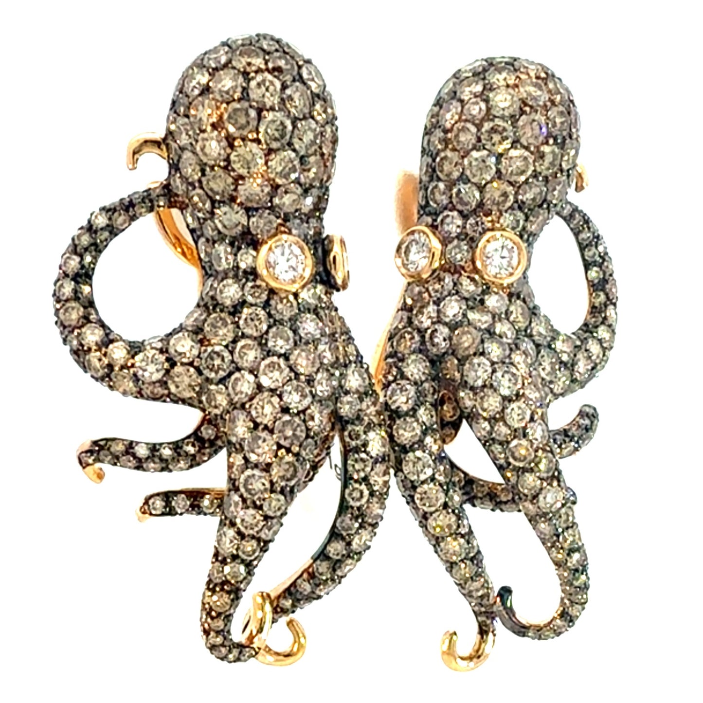 ROTO E ROTO Octopus Diamond Earrings in 18K Yellow Gold with Black Rhodium