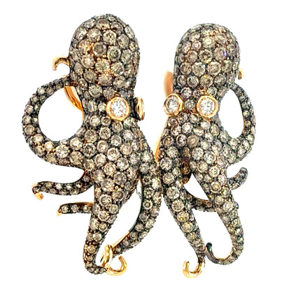 ROTO E ROTO Octopus Diamond Earrings in 18K Yellow Gold with Black Rhodium