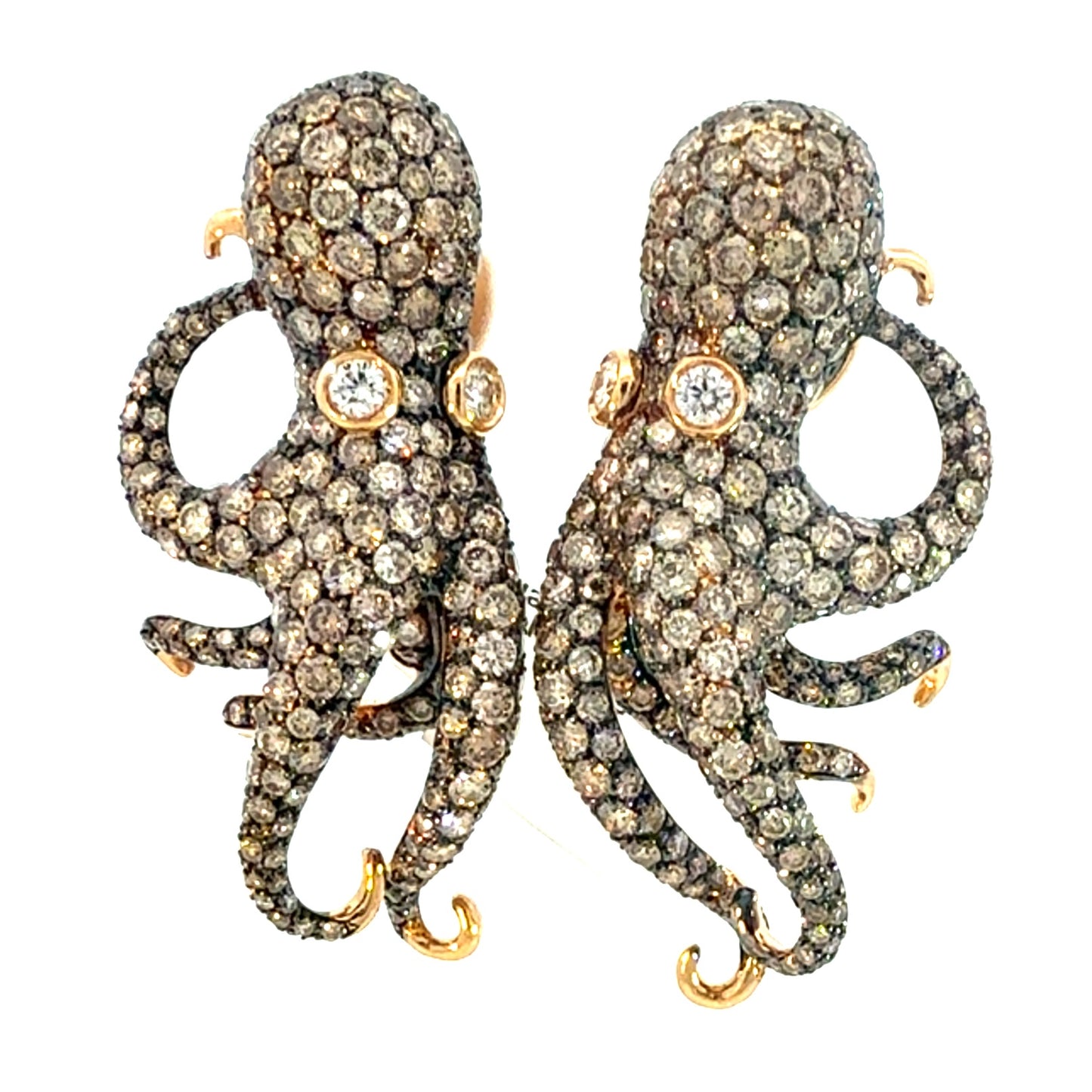 ROTO E ROTO Octopus Diamond Earrings in 18K Yellow Gold with Black Rhodium