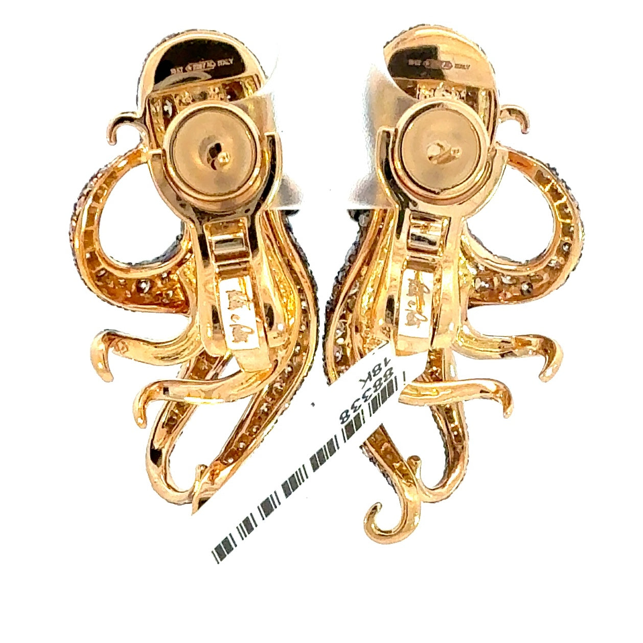 ROTO E ROTO Octopus Diamond Earrings in 18K Yellow Gold with Black Rhodium