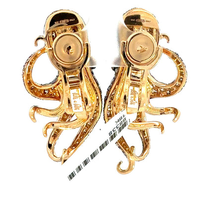 ROTO E ROTO Octopus Diamond Earrings in 18K Yellow Gold with Black Rhodium