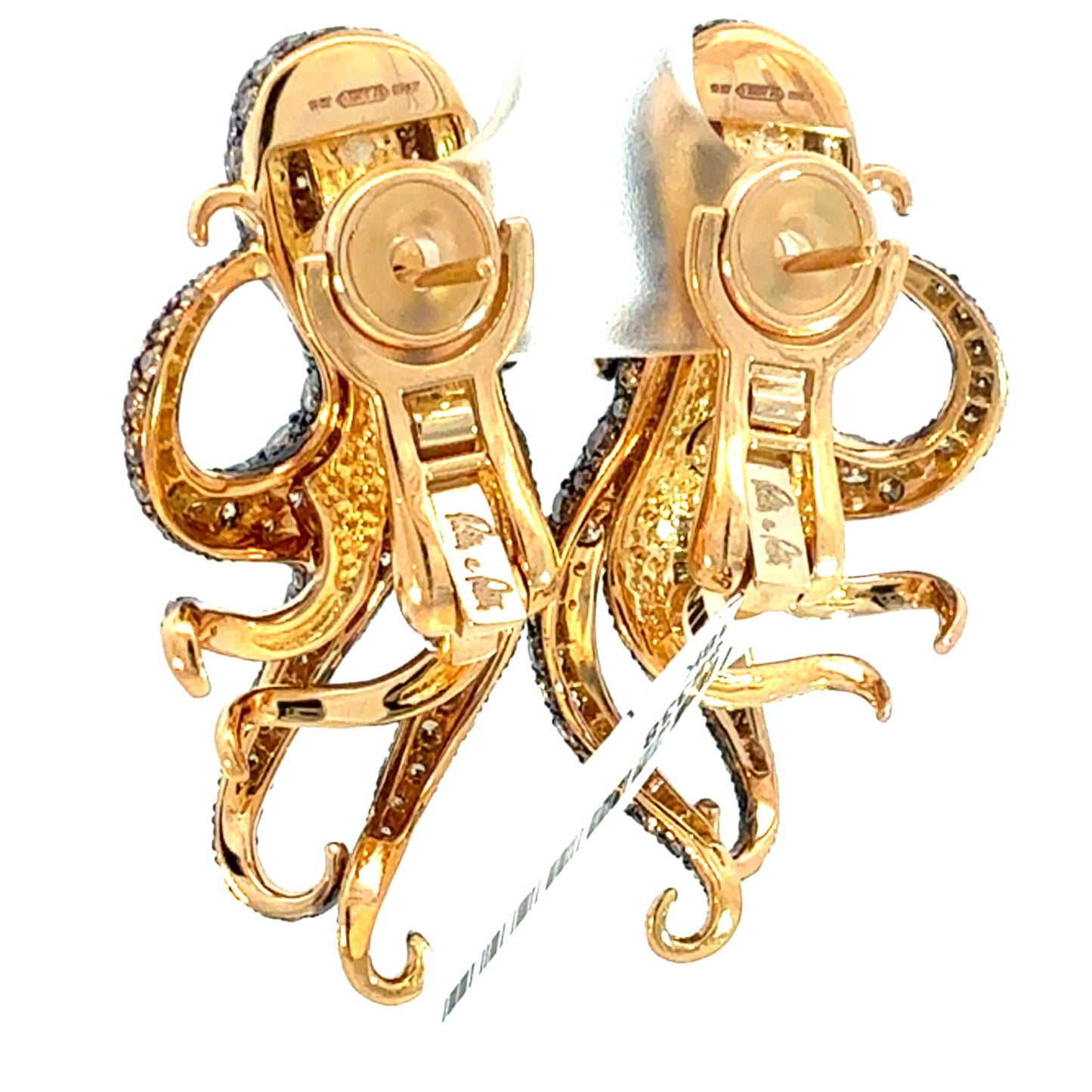 ROTO E ROTO Octopus Diamond Earrings in 18K Yellow Gold with Black Rhodium