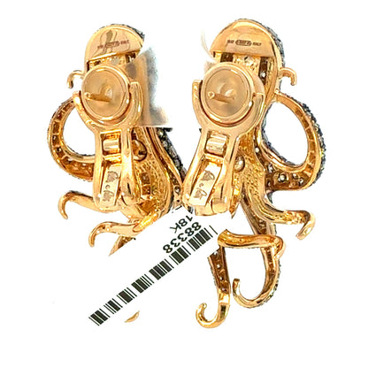 ROTO E ROTO Octopus Diamond Earrings in 18K Yellow Gold with Black Rhodium