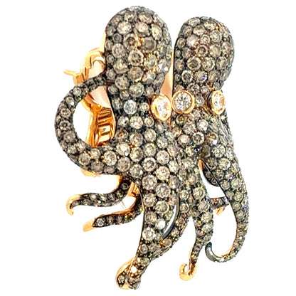 ROTO E ROTO Octopus Diamond Earrings in 18K Yellow Gold with Black Rhodium