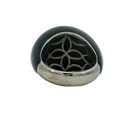 18K White Gold Emerald Diamond Black Agate Cocktail Ring