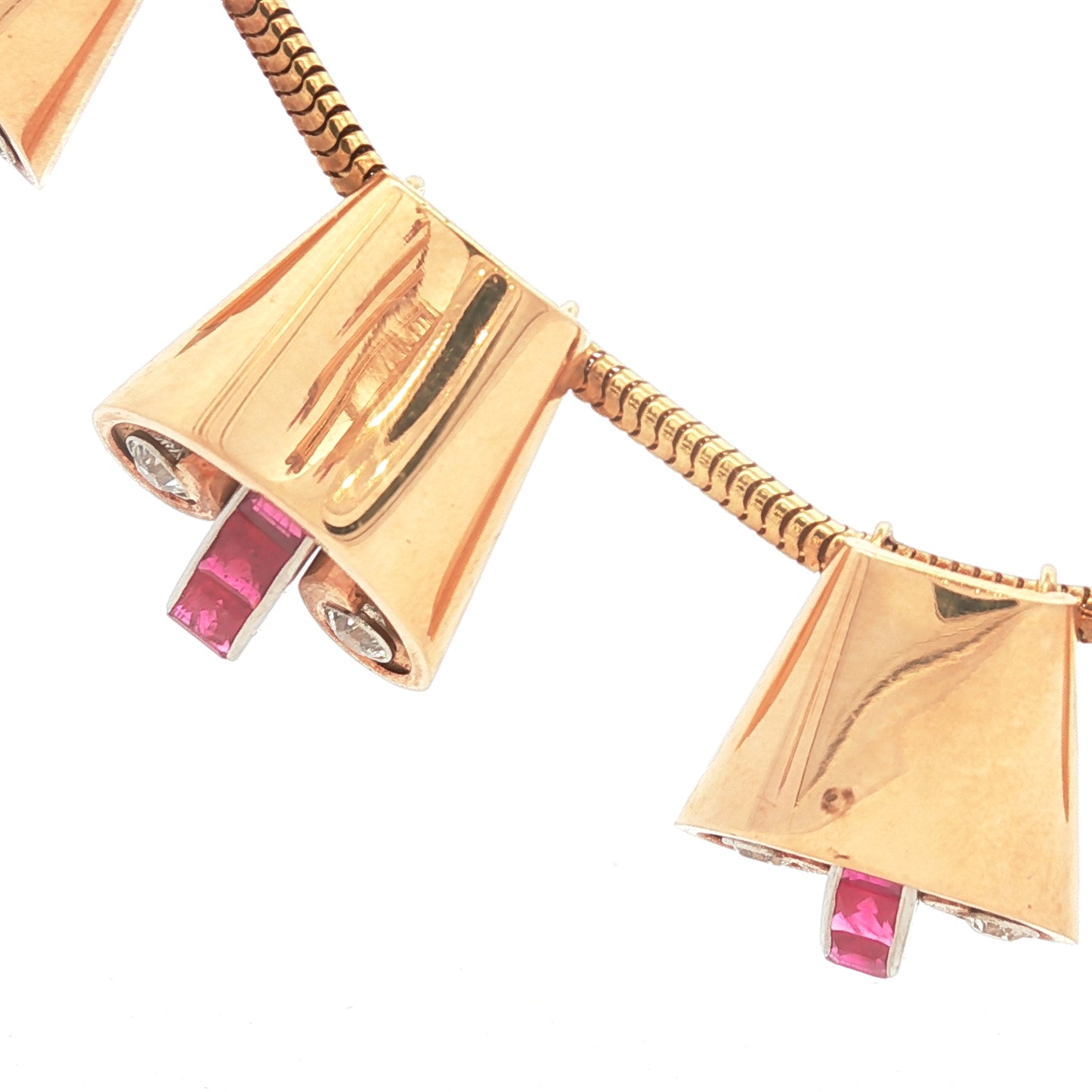 Retro Ruby Diamond Jewelry Set 18K Rose Gold Necklace Bracelet Earrings
