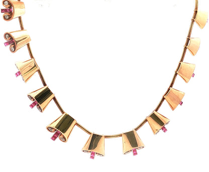 Retro Ruby Diamond Jewelry Set 18K Rose Gold Necklace Bracelet Earrings