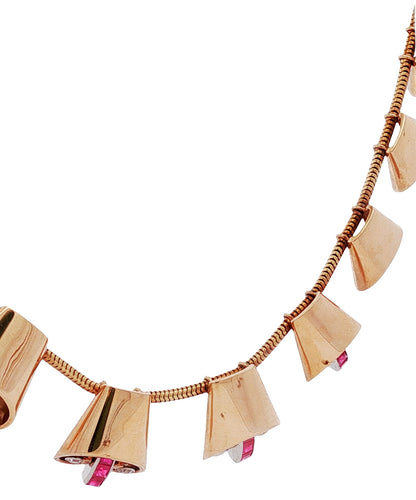 Retro Ruby Diamond Jewelry Set 18K Rose Gold Necklace Bracelet Earrings