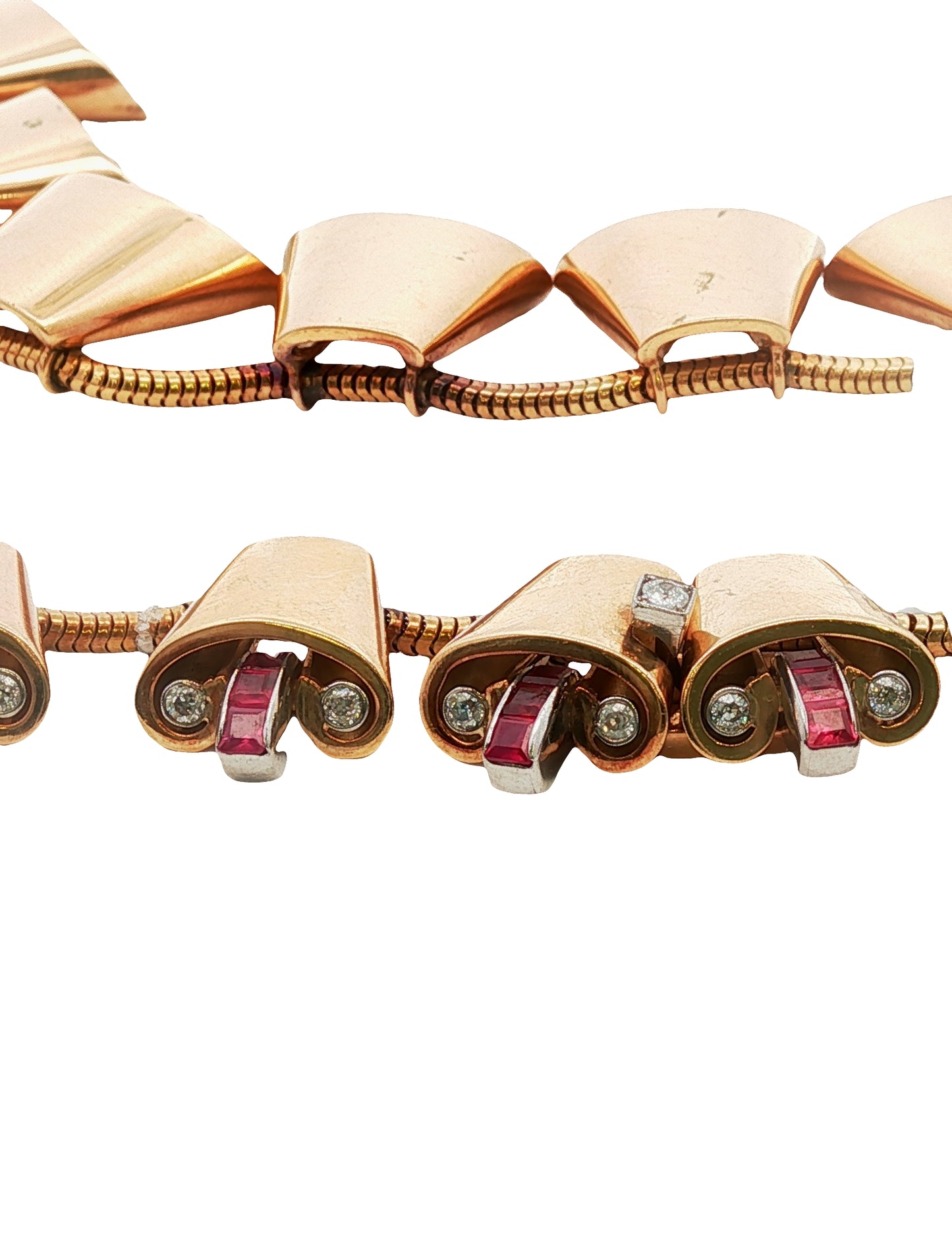 Retro Ruby Diamond Jewelry Set 18K Rose Gold Necklace Bracelet Earrings