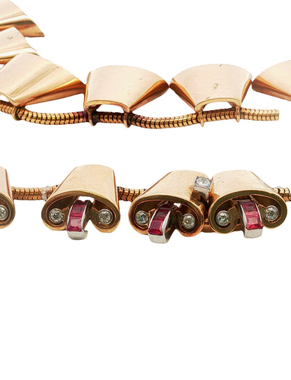 Retro Ruby Diamond Jewelry Set 18K Rose Gold Necklace Bracelet Earrings