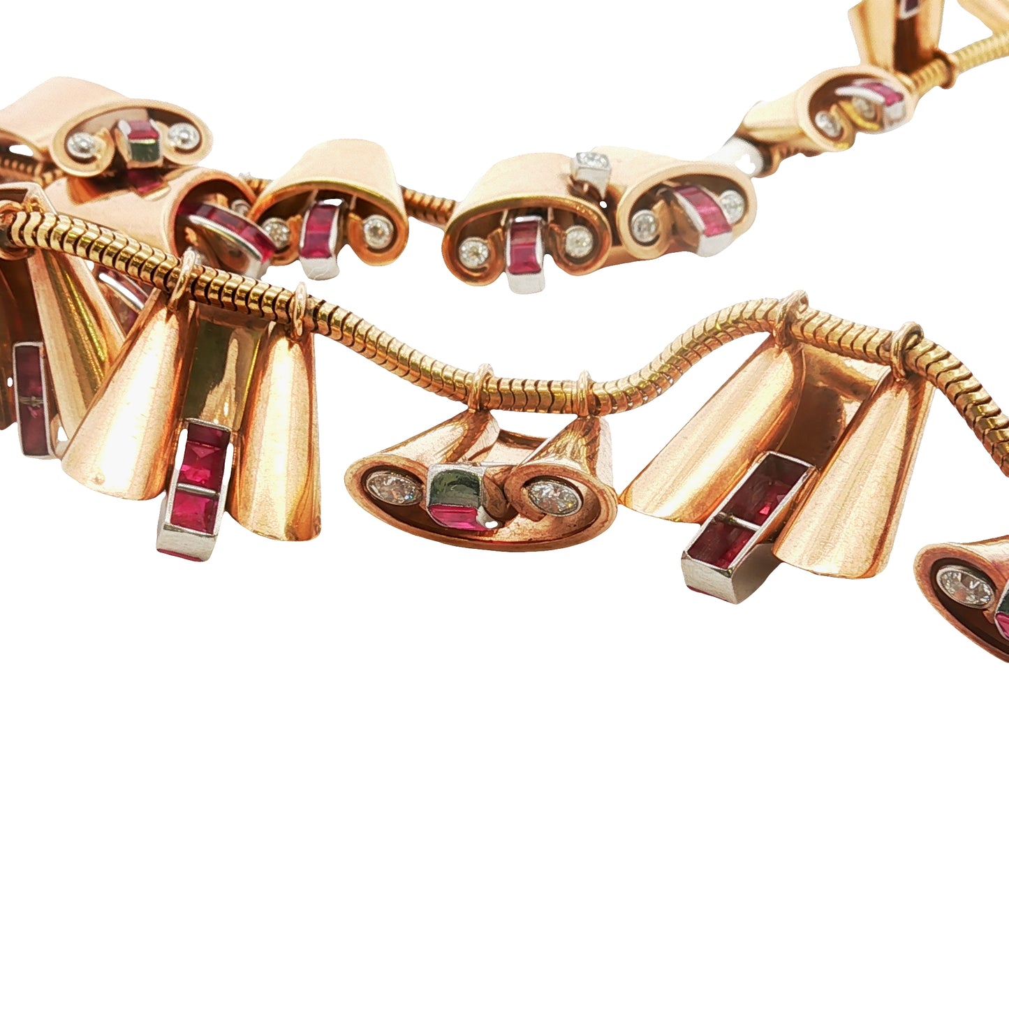 Retro Ruby Diamond Jewelry Set 18K Rose Gold Necklace Bracelet Earrings