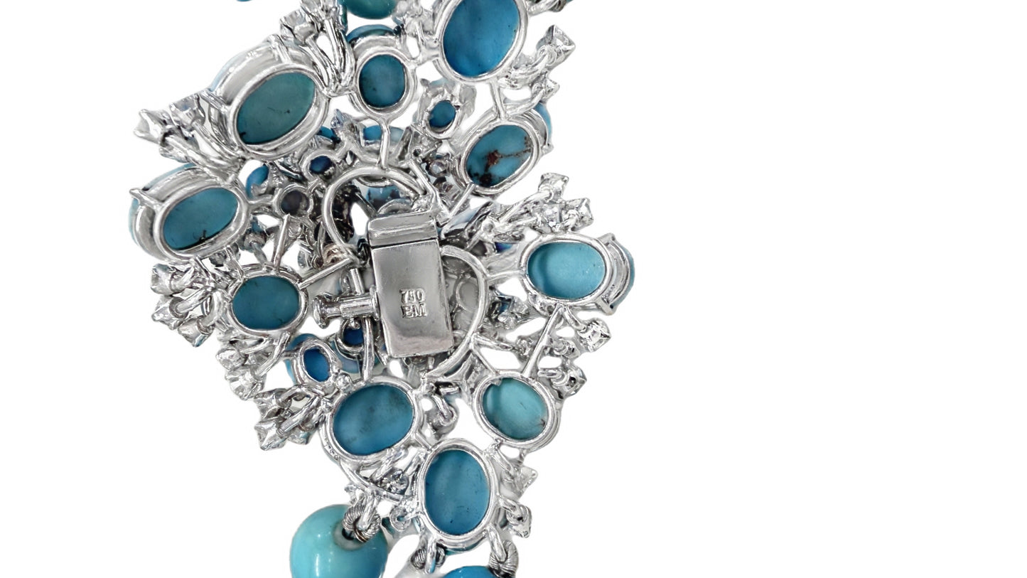 Meister Swiss 18k white gold 3-strand turquoise, pearl