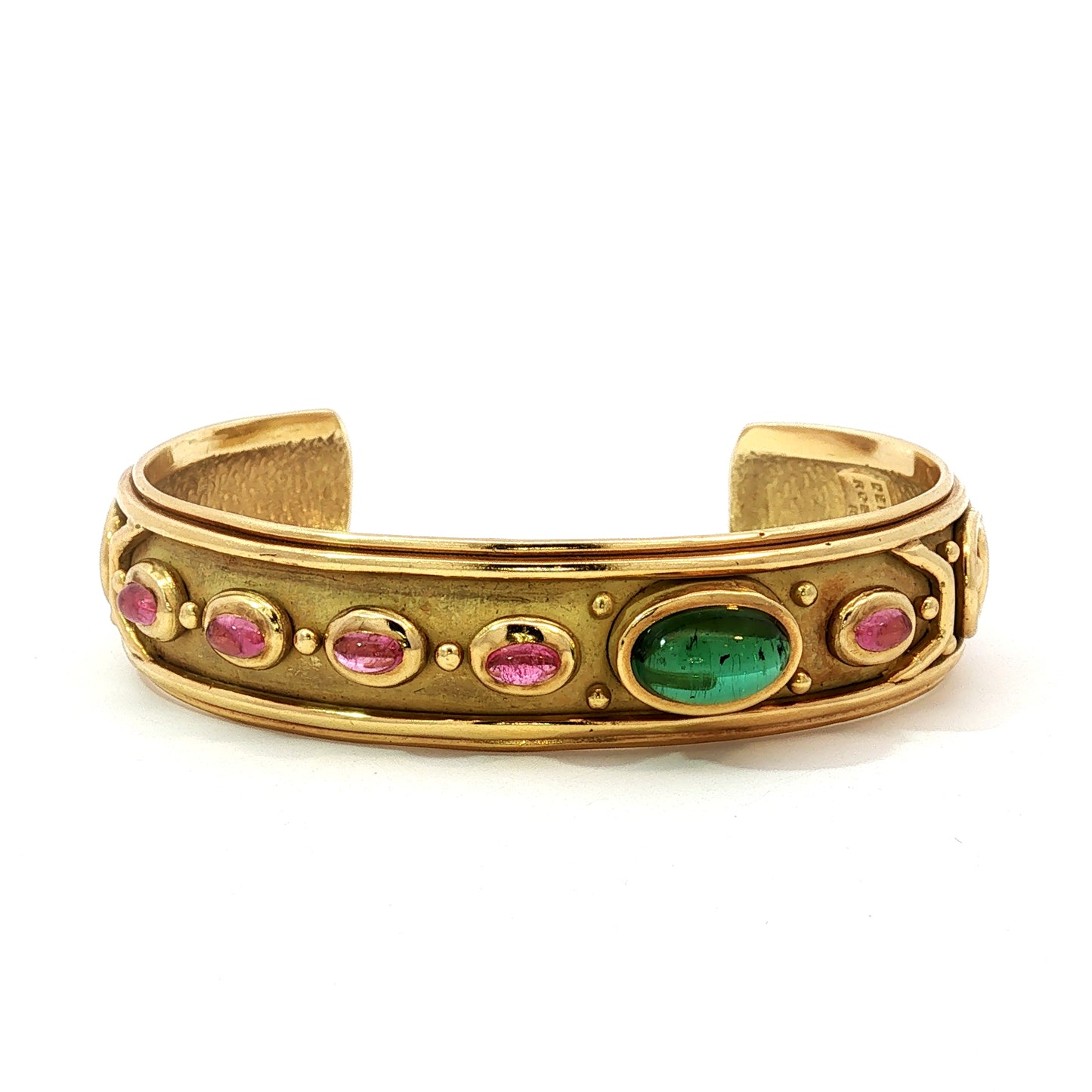Vintage Denise Roberge Egyptian Revival Tourmaline Cuff Bracelet 18 Karat Gold