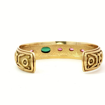 Vintage Denise Roberge Egyptian Revival Tourmaline Cuff Bracelet 18 Karat Gold