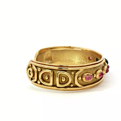 Vintage Denise Roberge Egyptian Revival Tourmaline Cuff Bracelet 18 Karat Gold