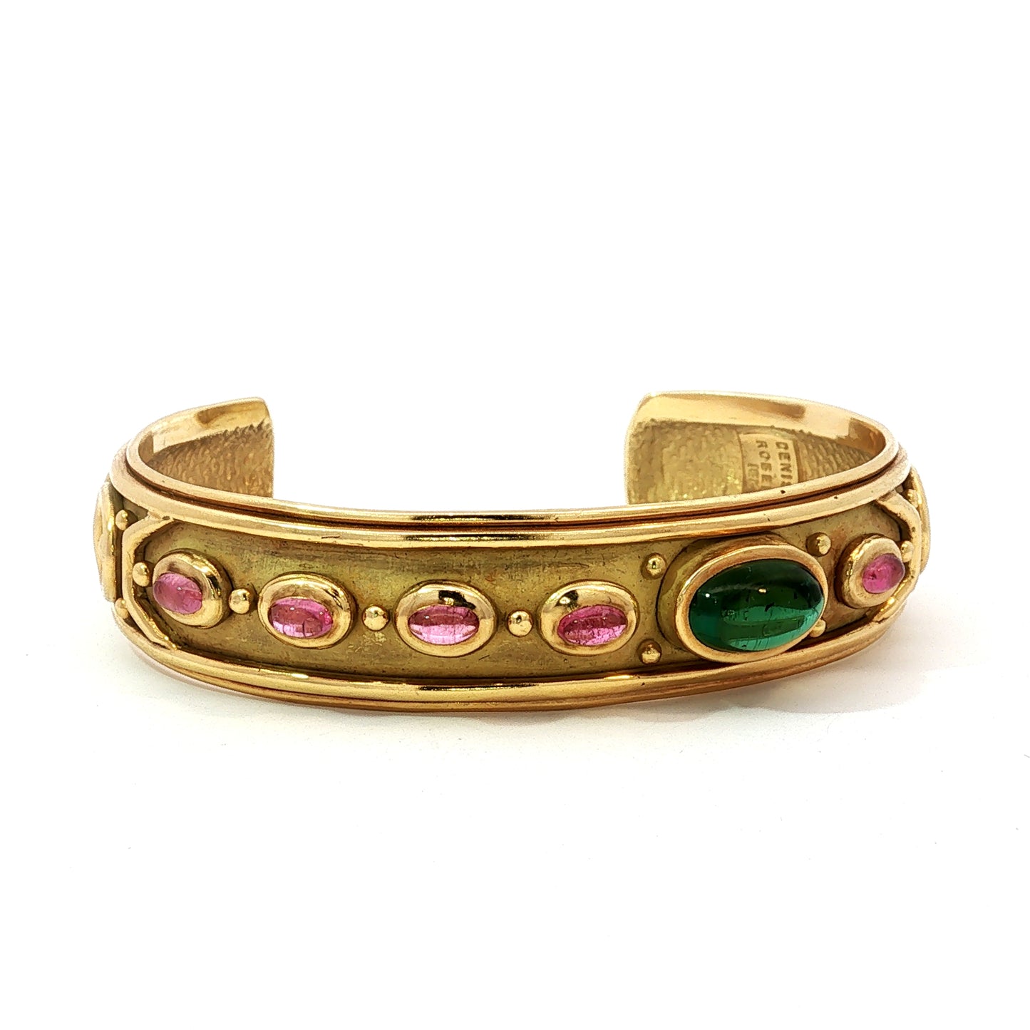 Vintage Denise Roberge Egyptian Revival Tourmaline Cuff Bracelet 18 Karat Gold