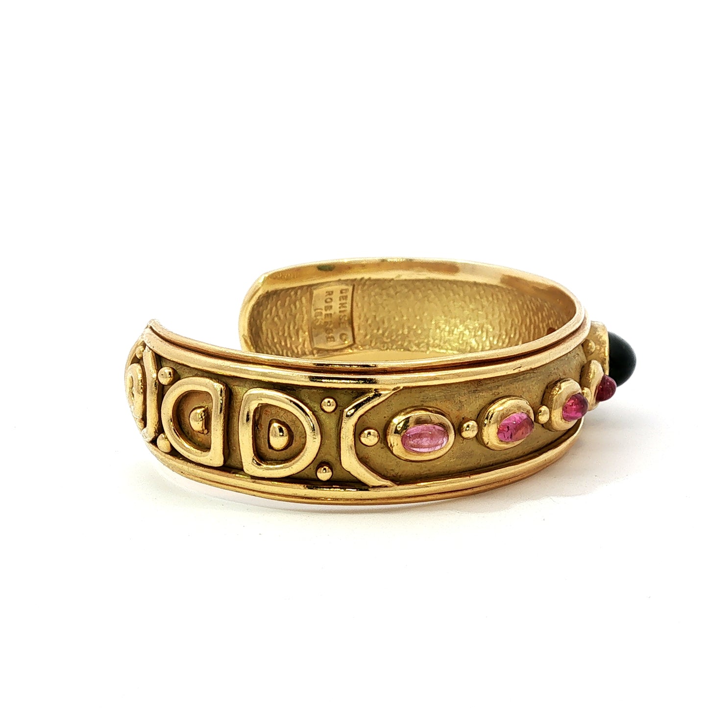 Vintage Denise Roberge Egyptian Revival Tourmaline Cuff Bracelet 18 Karat Gold