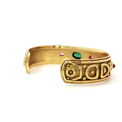 Vintage Denise Roberge Egyptian Revival Tourmaline Cuff Bracelet 18 Karat Gold