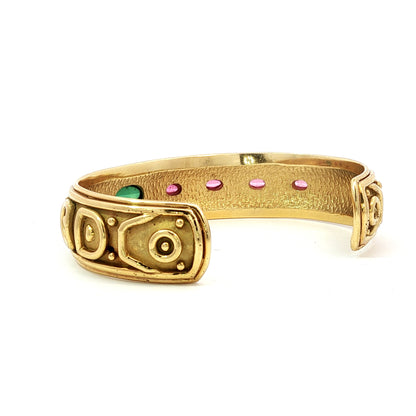 Vintage Denise Roberge Egyptian Revival Tourmaline Cuff Bracelet 18 Karat Gold