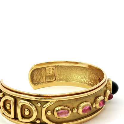 Vintage Denise Roberge Egyptian Revival Tourmaline Cuff Bracelet 18 Karat Gold