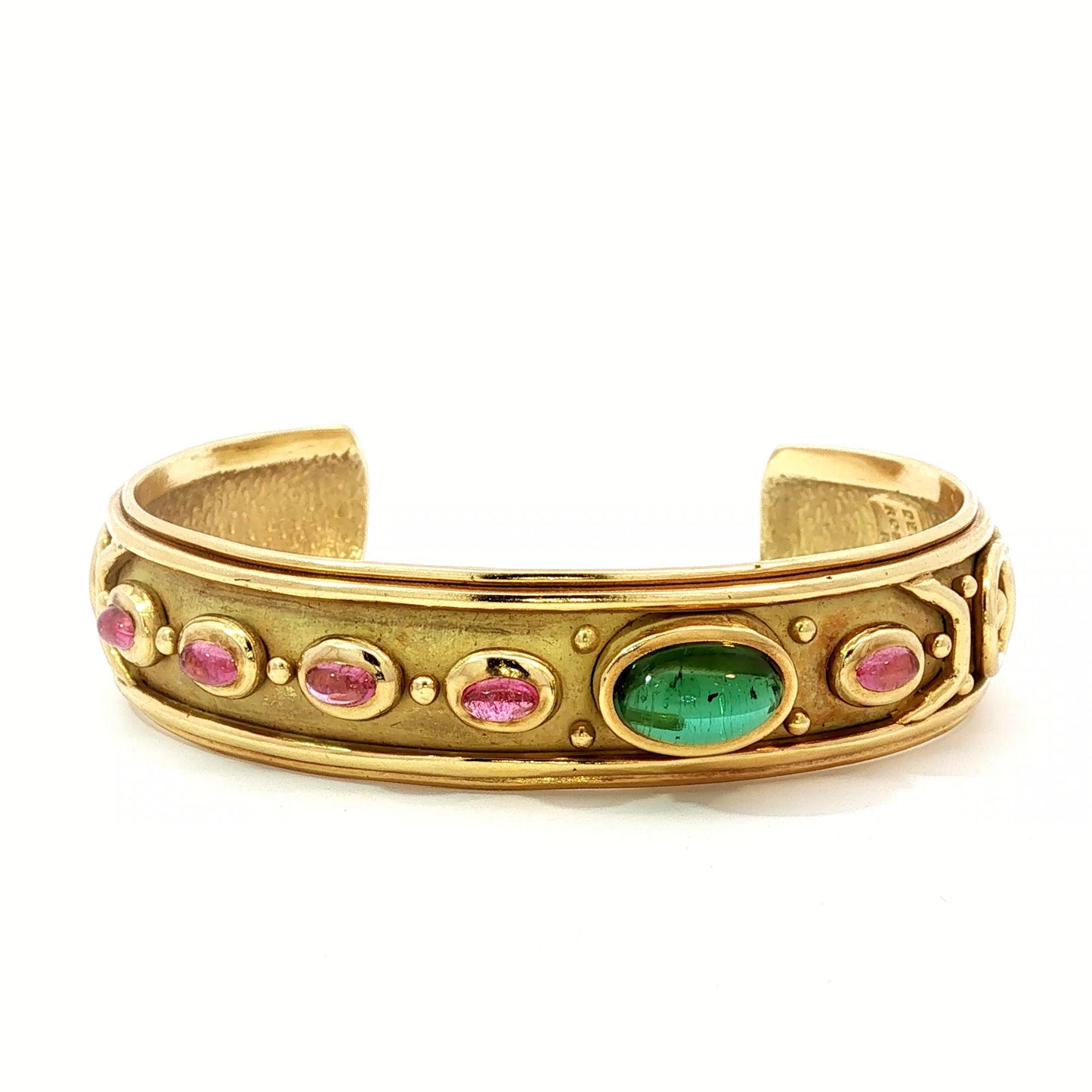Vintage Denise Roberge Egyptian Revival Tourmaline Cuff Bracelet 18 Karat Gold
