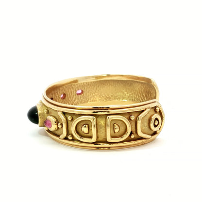 Vintage Denise Roberge Egyptian Revival Tourmaline Cuff Bracelet 18 Karat Gold