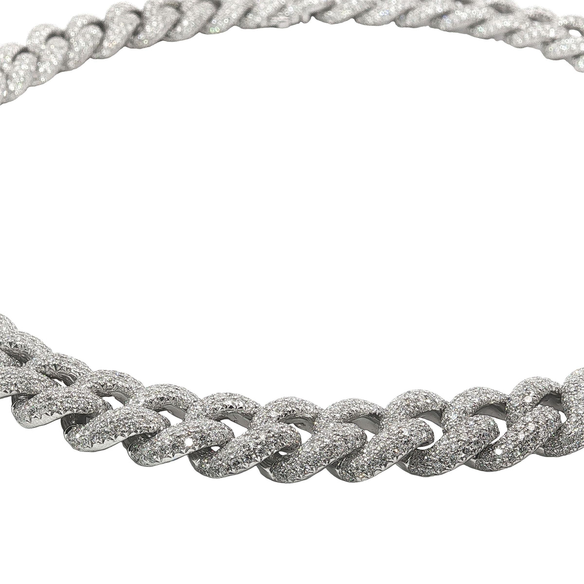 25 Carat Diamond Pavé Cuban Link Choker Necklace in 18K White Gold