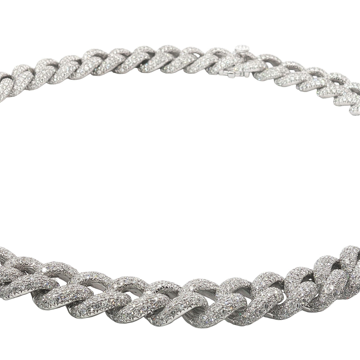 25 Carat Diamond Pavé Cuban Link Choker Necklace in 18K White Gold