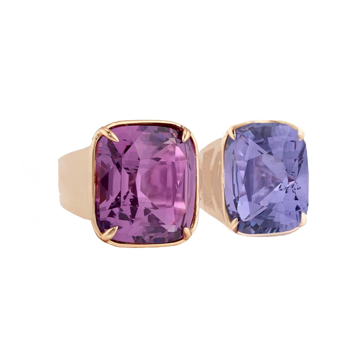 10.15ctw Dual Cushion Spinel Toi et Moi Ring in 18k Rose Gold