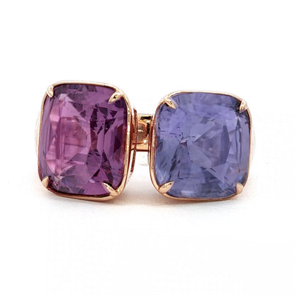 10.15ctw Dual Cushion Spinel Toi et Moi Ring in 18k Rose Gold