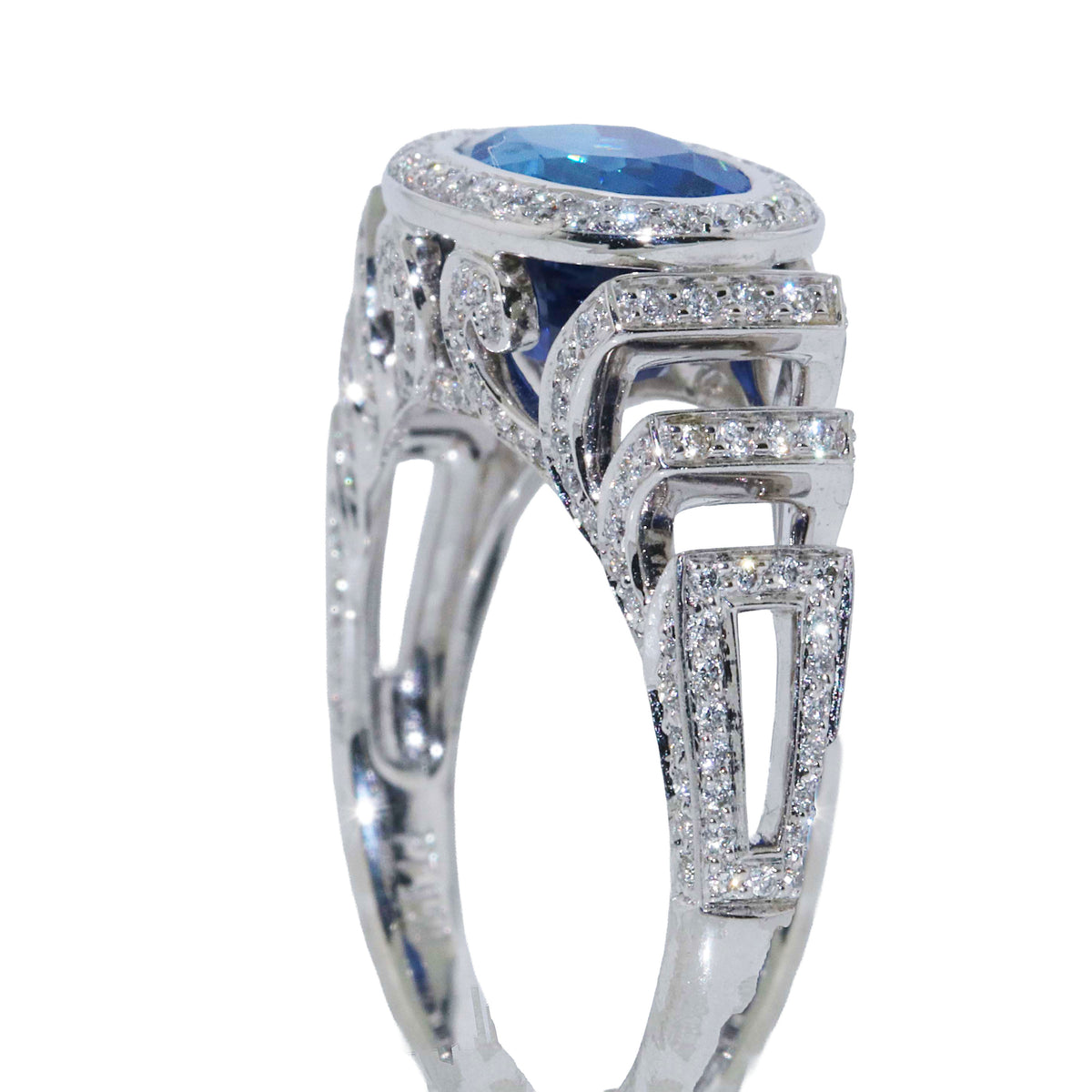3.54ct no-heat Ceylon blue sapphire east-west ring with 0.46 ctw diamonds with multi-tiered diamond split band AGL Certified