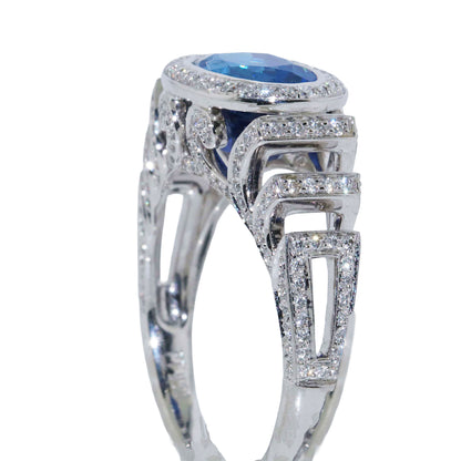 3.54ct no-heat Ceylon blue sapphire east-west ring with 0.46 ctw diamonds with multi-tiered diamond split band AGL Certified