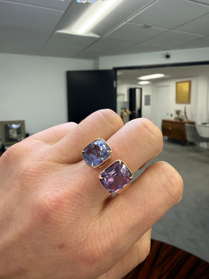 10.15ctw Dual Cushion Spinel Toi et Moi Ring in 18k Rose Gold