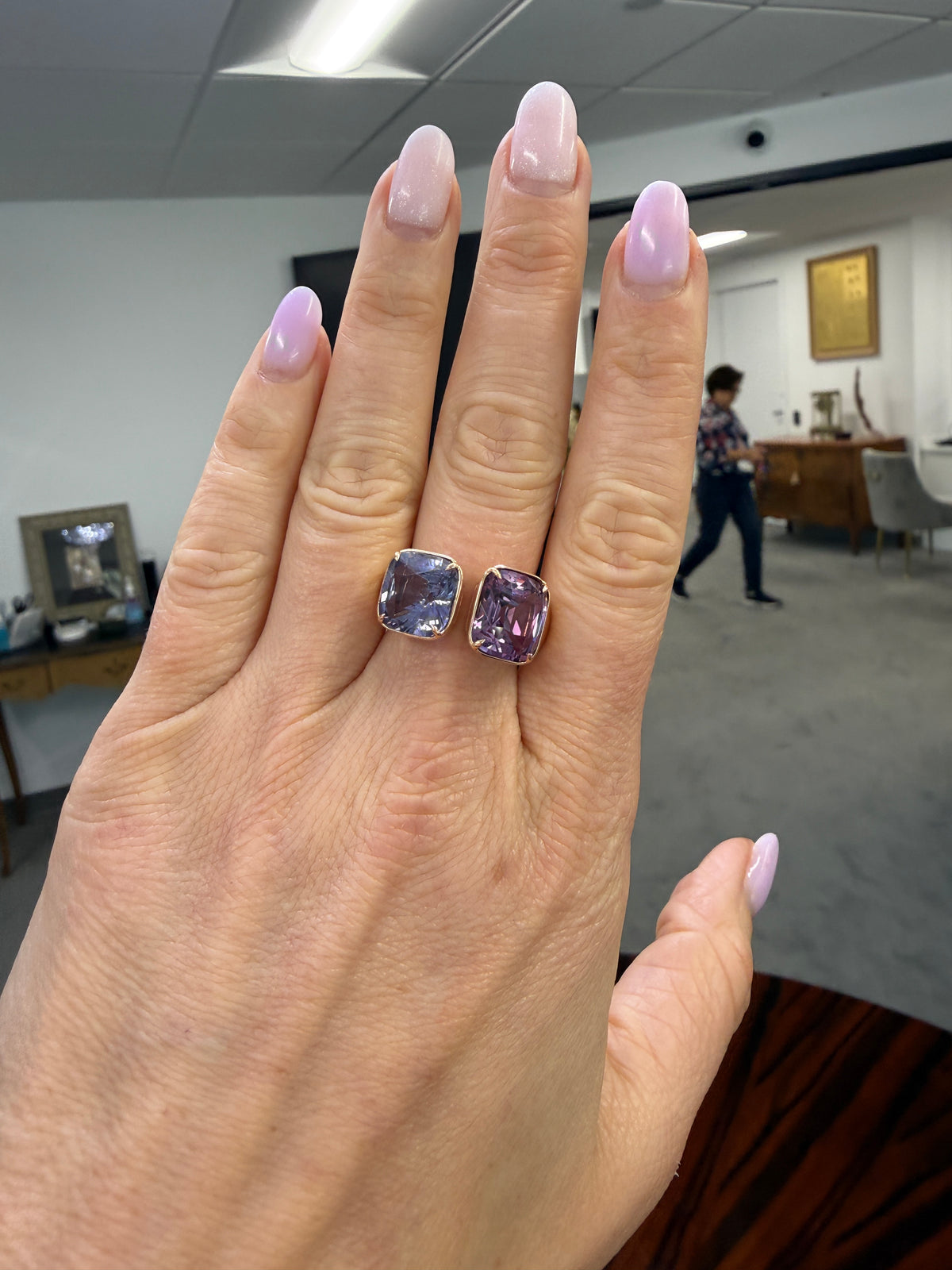 10.15ctw Dual Cushion Spinel Toi et Moi Ring in 18k Rose Gold