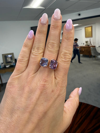 10.15ctw Dual Cushion Spinel Toi et Moi Ring in 18k Rose Gold
