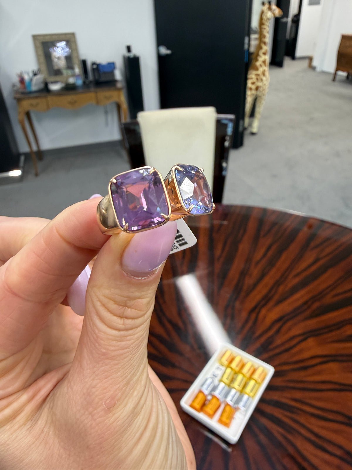 10.15ctw Dual Cushion Spinel Toi et Moi Ring in 18k Rose Gold