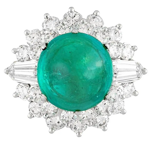 Colombian Emerald AGL-Certified Cabochon Ring with Diamond Halo