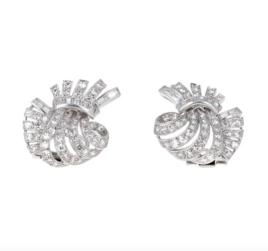 Platinum Art Deco Diamond Clip-On Earrings