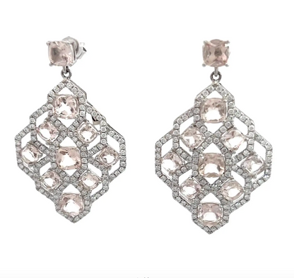 Diamond Morganite Dangle Earrings