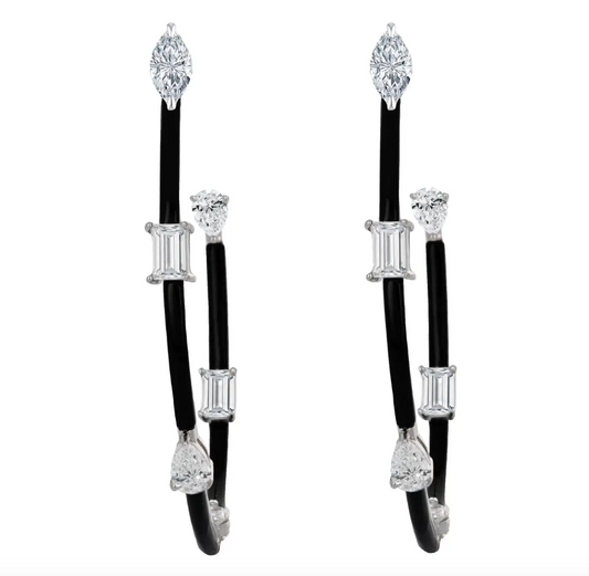 Diamond and Onyx Hoop Earrings