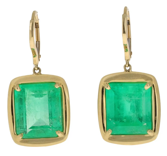 18K Yellow Gold 17.90 Carat Colombian Emerald Dangle Earrings