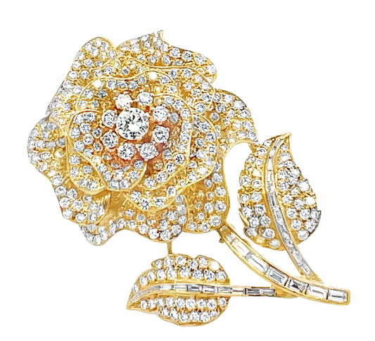 Retro 9.20 Carat Diamond Rose Brooch