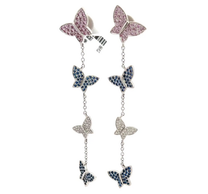 Butterfly Dangle Sapphire Diamond Earrings 18K White Gold