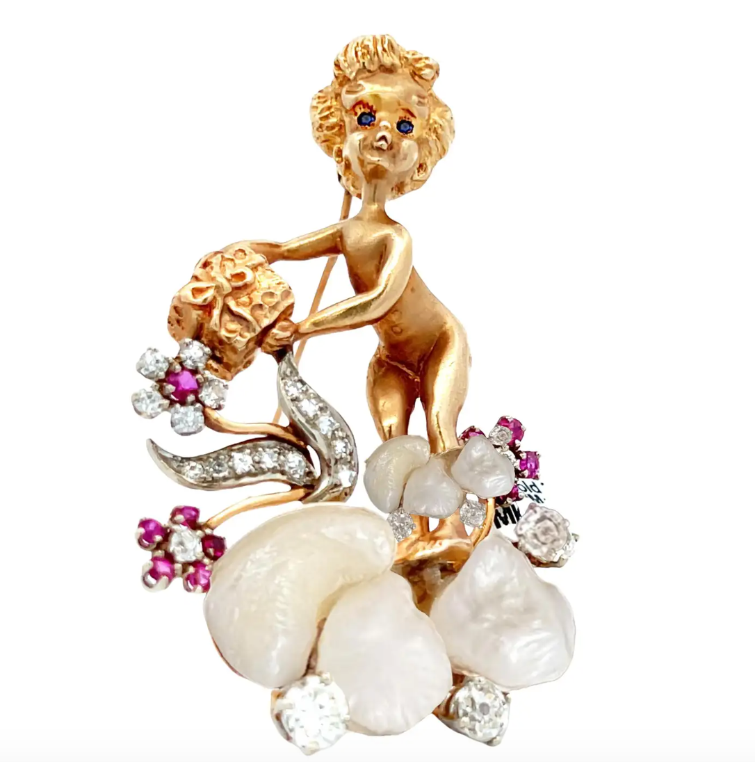 Marvin Hime Freshwater Pearl Cherub Brooch