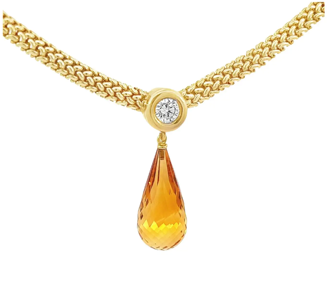 Citrine Briolette Diamond Pendant Necklace