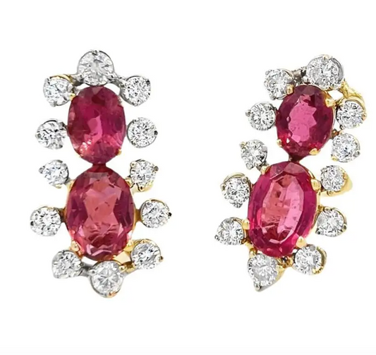 Rose Pink Tourmaline Diamond Earrings