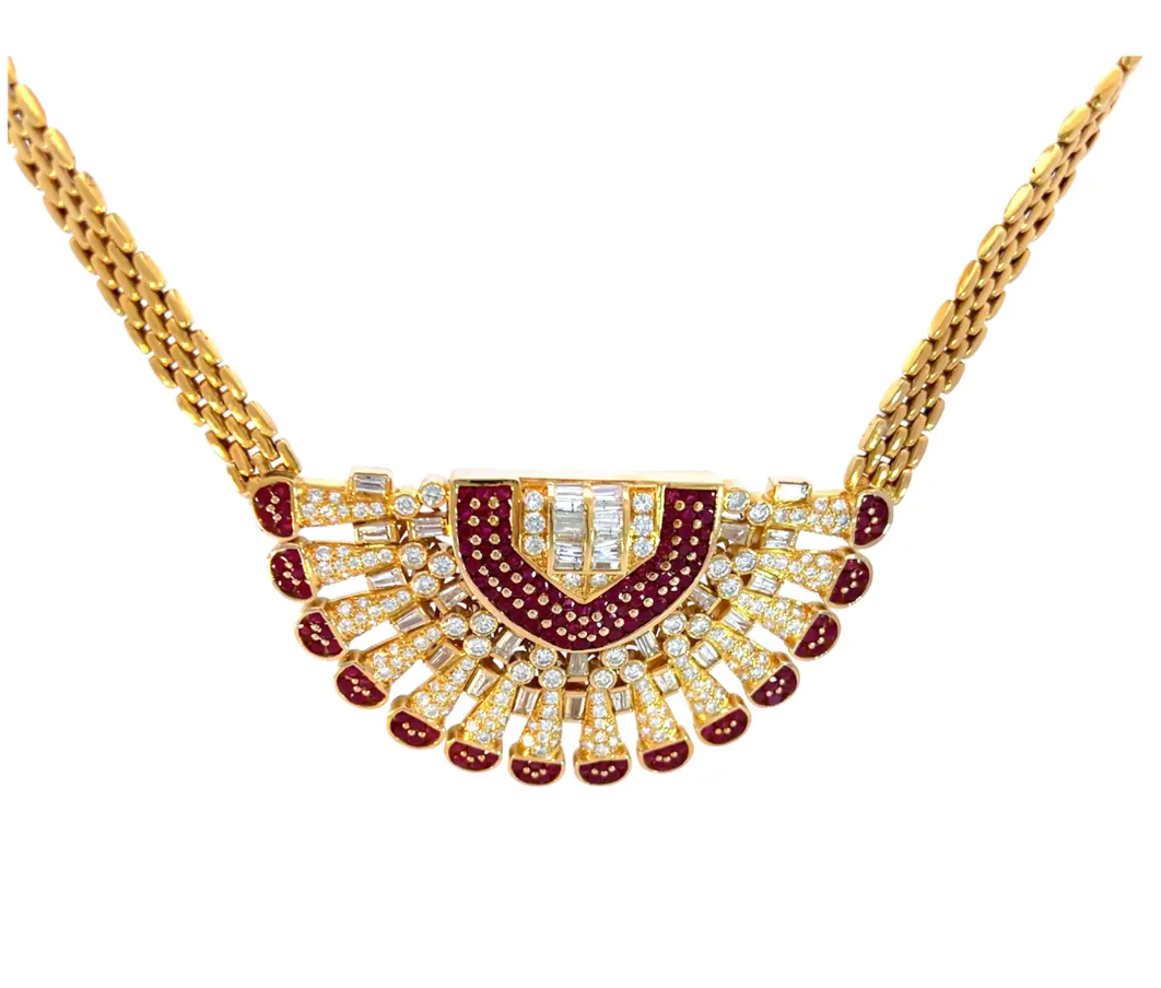 Egyptian Style Diamond and Ruby Bib Necklace